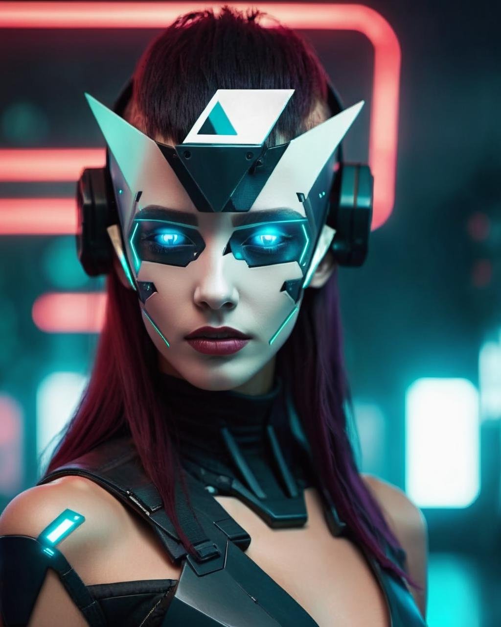 a woman with a futuristic face and a triangle on her head , cyberpunk style