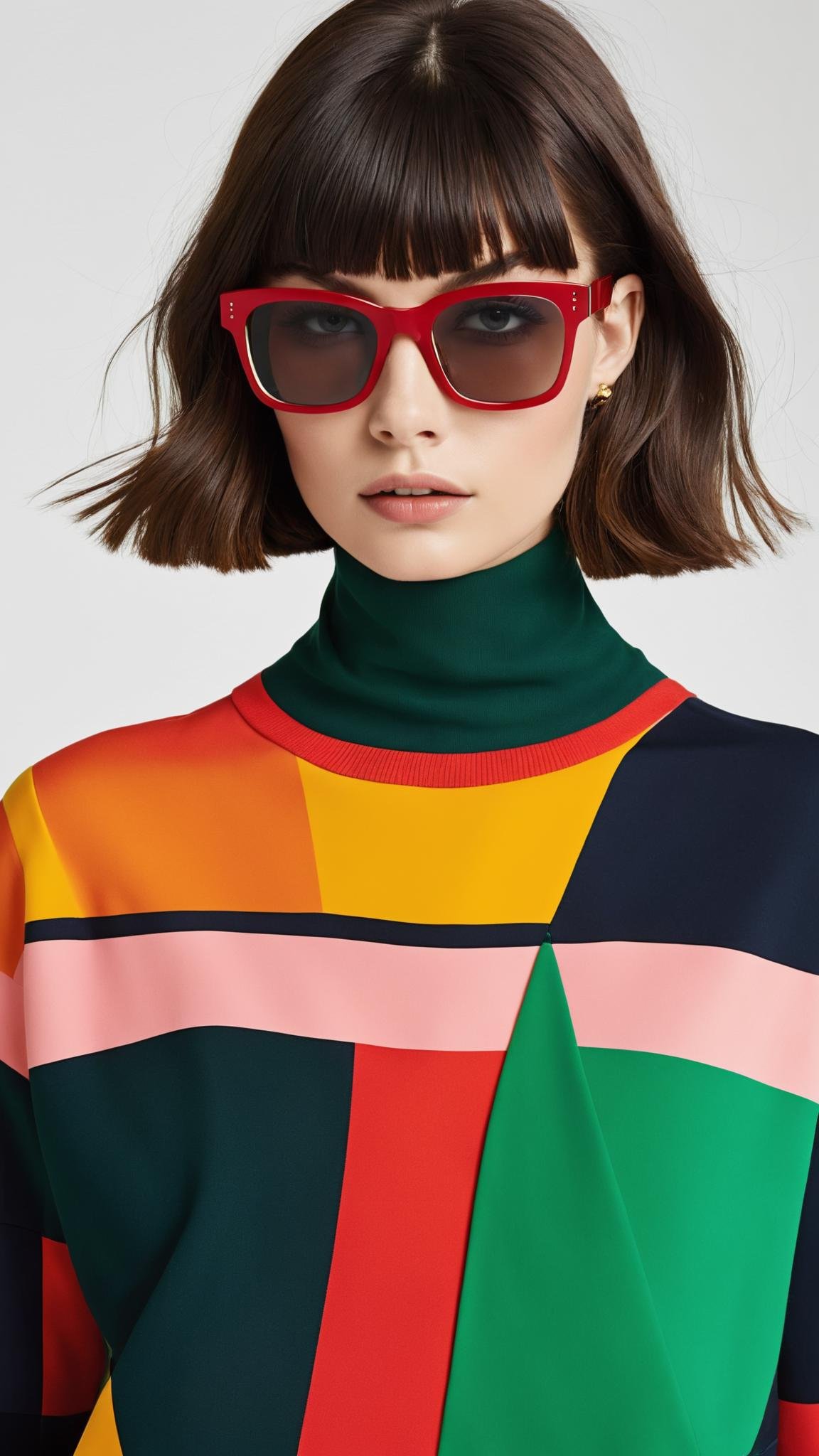 Iconic square frames reminiscent of the 1960s mod fashion scene, updated with bold, contrasting color blocks that exude a lively, pop culture vibe:1.4.