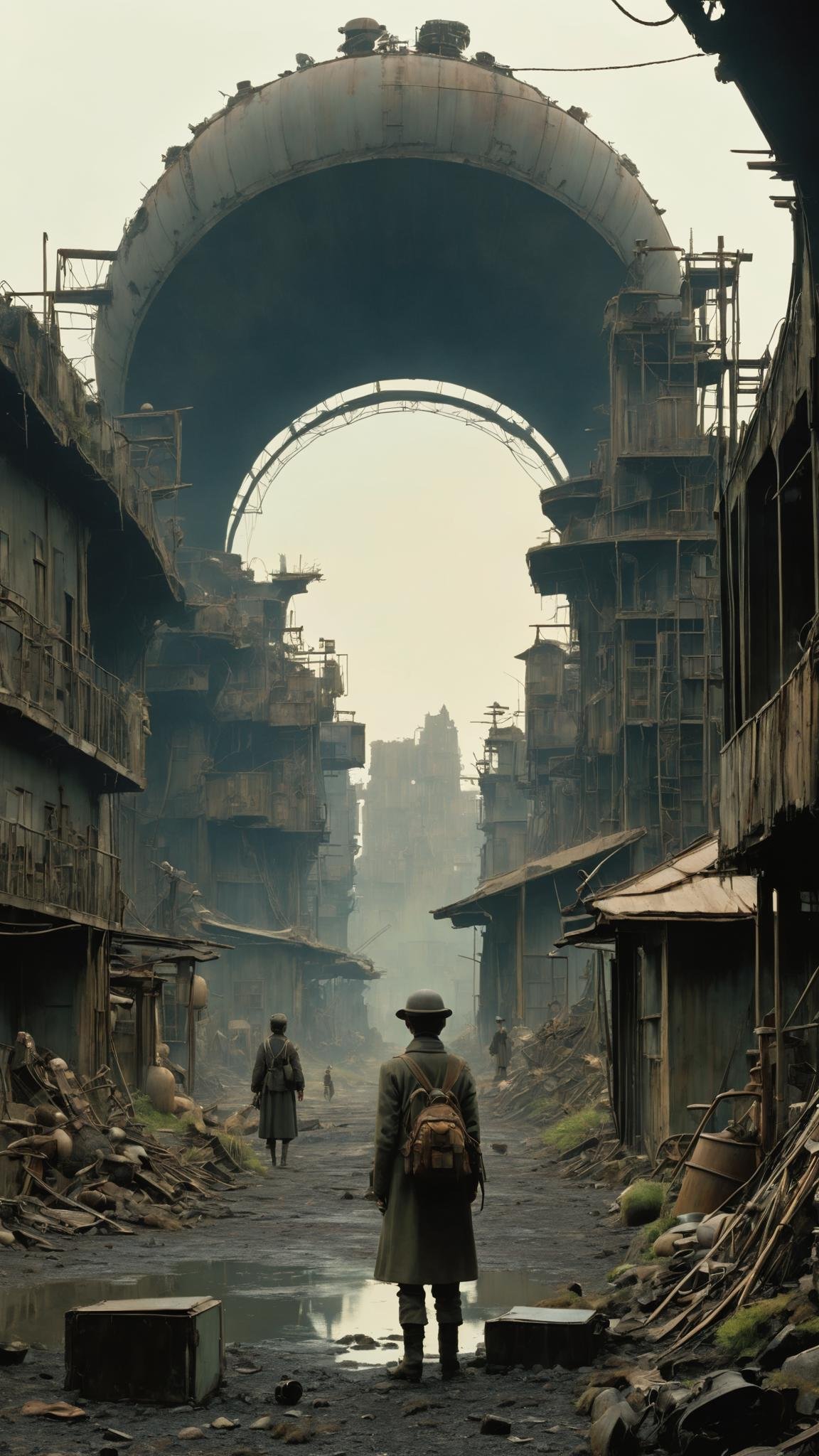 Post-apocalyptic wasteland, salvaged artifacts repurposed into art installations, survivors creating beauty amid desolation. , cinematic movie by Hayao Miyazaki , Roger Deakins