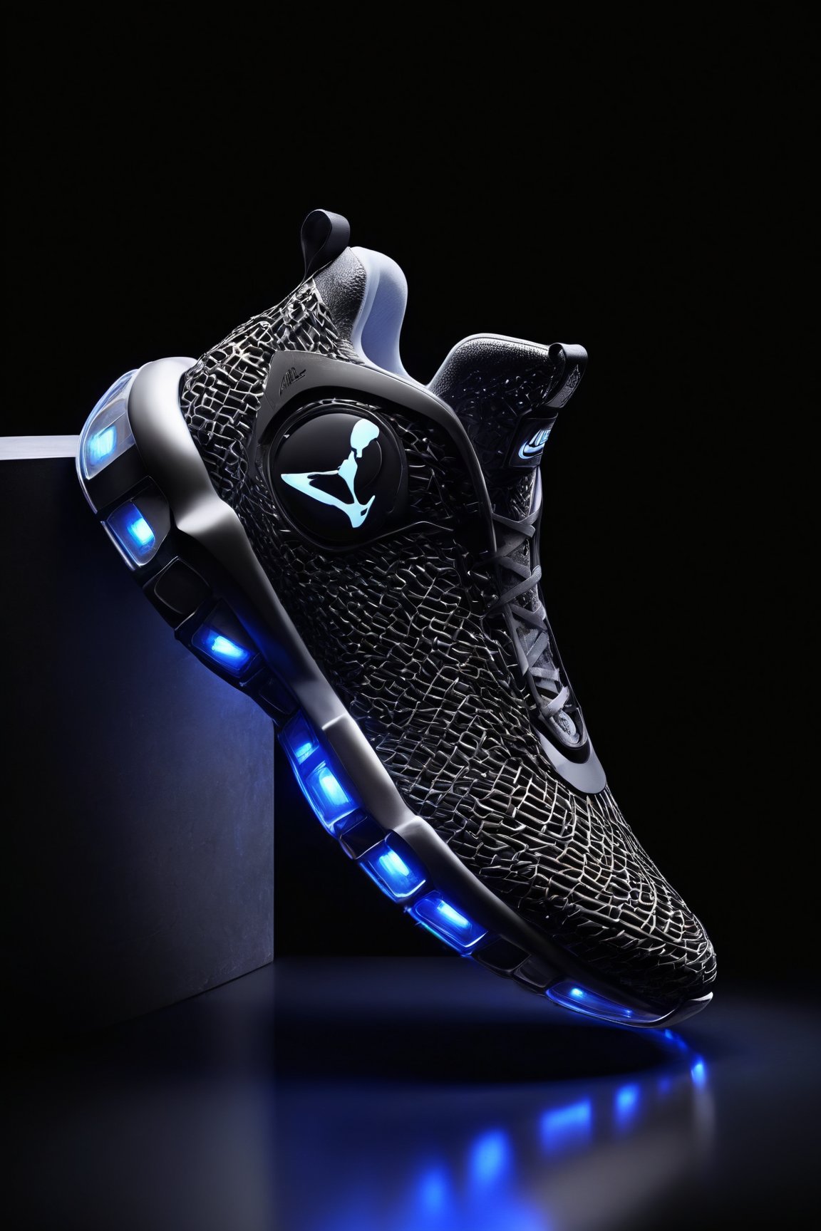 (best quality,8K,highres,masterpiece), ultra-detailed studio photography showcasing an innovative sneakers design with a science fiction twist. The image features sneakers with futuristic elements, set against a blurry background that adds depth of field and enhances the focus on the shoes. Intriguing lights illuminate the sneakers, casting dynamic shadows and highlighting their unique features. The science fiction theme is subtly woven into the design, with futuristic accents that give the sneakers a cutting-edge aesthetic. This artwork captures the intersection of fashion and technology, presenting a visually captivating composition that is both stylish and forward-thinking.,Sneakers Design