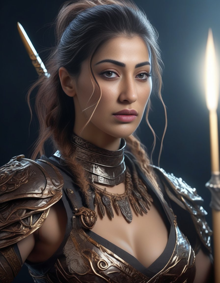 RaaiLaxmi,<lora:RaaiLaxmiSDXL:1>,portrait,female, intricate detail of face and body plated armor with a sword made out from the berserk by greg rutkowski; digital art trending on ArtStation/FantasyArt wallpink bright lighting anatomically correct high quality realistic 3D render 4k UHD image behance hd dramatic cinematic lightning-lighting unreal engine very atmospheric matte painting concept design volumetric shadows octane rendered in mayf depth shading ultra realism 8K resolution deviantart detailed hyperrealistic photorealism photo real life full HD photography super ornate glowing rich colors dark moody atmosphere futuristic horror style