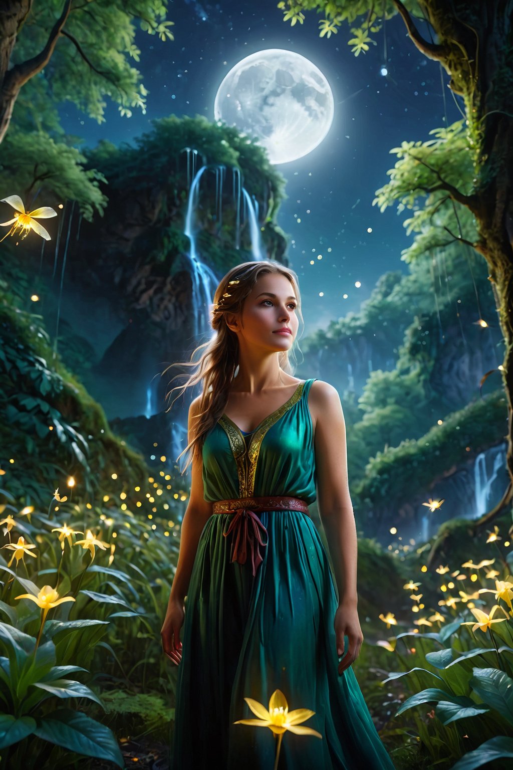 score_9, score_8_up, score_7_up, score_6_up, 
Magic Forest, Night sky, moon, fireflies, waterfalls, magic elves,
(Masterpiece, Best Quality, 8k:1.2), (Ultra-Detailed, Highres, Extremely Detailed, Absurdres, Incredibly Absurdres, Huge Filesize:1.1), (Photorealistic:1.3), By Futurevolab, Portrait, Ultra-Realistic Illustration, Digital Painting. ,Strong Backlit Particles