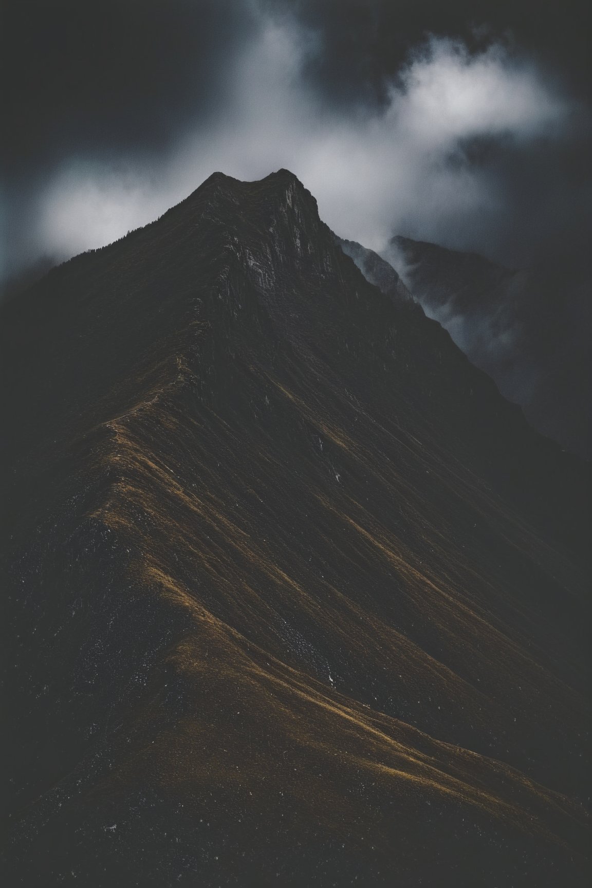 dark moody atmosphere,mountain, surreal ,film grain,high quality, dramatic ,poste