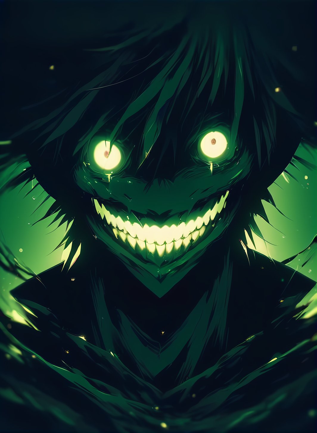 DARK FANTASY, creepy smile, darkgreen tone, anime,dark anime<lora:EMS-82354-EMS:0.800000>