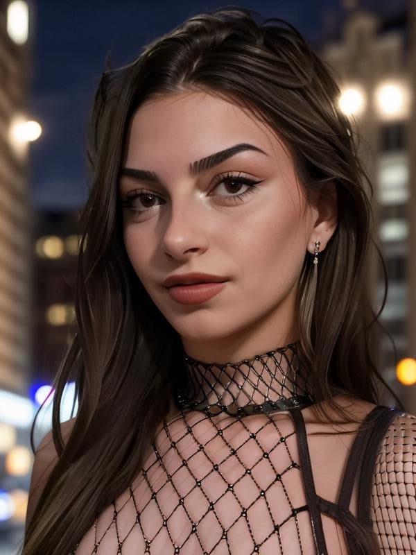 gquality,  <lora:martu:1> martu, 1girl, solo, looking at viewer, closed mouth, jewelry, earrings, portrait, realistic, night, depth of field, blurry background, fishnets