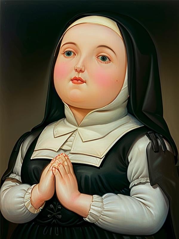 gquality, botero, <lora:botero-10:1> nun, hands together, looking up