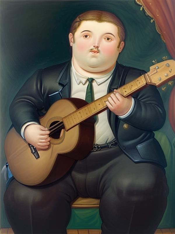 gquality, botero, <lora:botero-10:1> multiple boys, playing instrument, cat