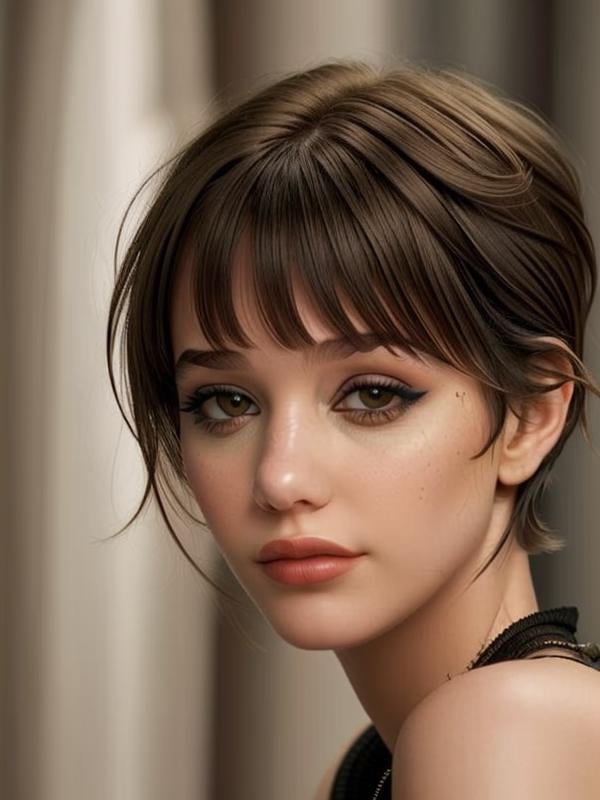 gquality, <lora:angela-10:1> 1girl, short hair, blunt bangs, eyeliner