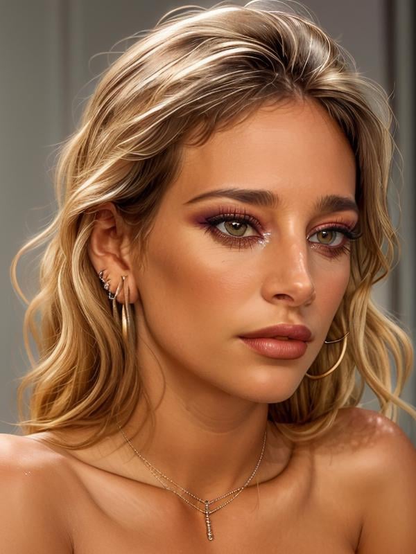 gquality, <lora:sol:1> sol, 1girl, solo, jewelry, portrait, earrings, realistic, necklace, bare shoulders, makeup, eyeshadow, eyelashes, looking to the side