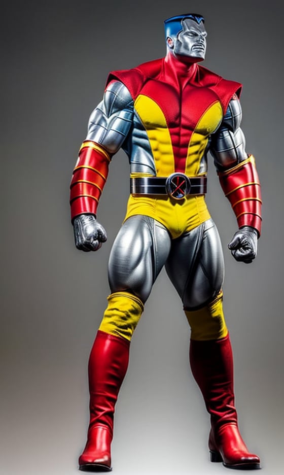 1boy, solo, male, black hair, colossus red boots, colossus belt, realistic colossus x-men, muscular, ((colored metal skin)), ((uniform colossus x-men red and yellow)), ((body steel metal skin)), masterpiece, HD high quality, 8K ultra high definition, ultra definition,Masterpiece