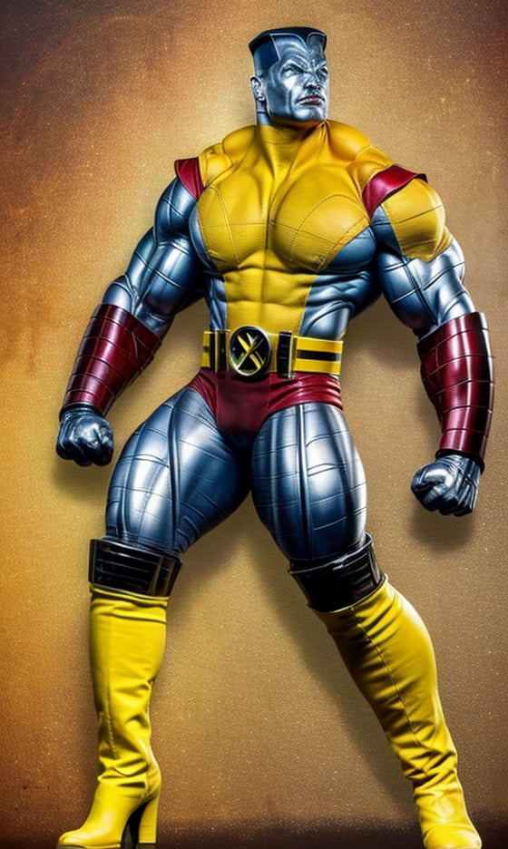 1boy, solo, male, black hair, colossus red boots, colossus belt, realistic colossus x-men, muscular, ((colored metal skin)), ((uniform colossus x-men red and yellow)), ((body steel metal skin)), masterpiece, HD high quality, 8K ultra high definition, ultra definition,Masterpiece