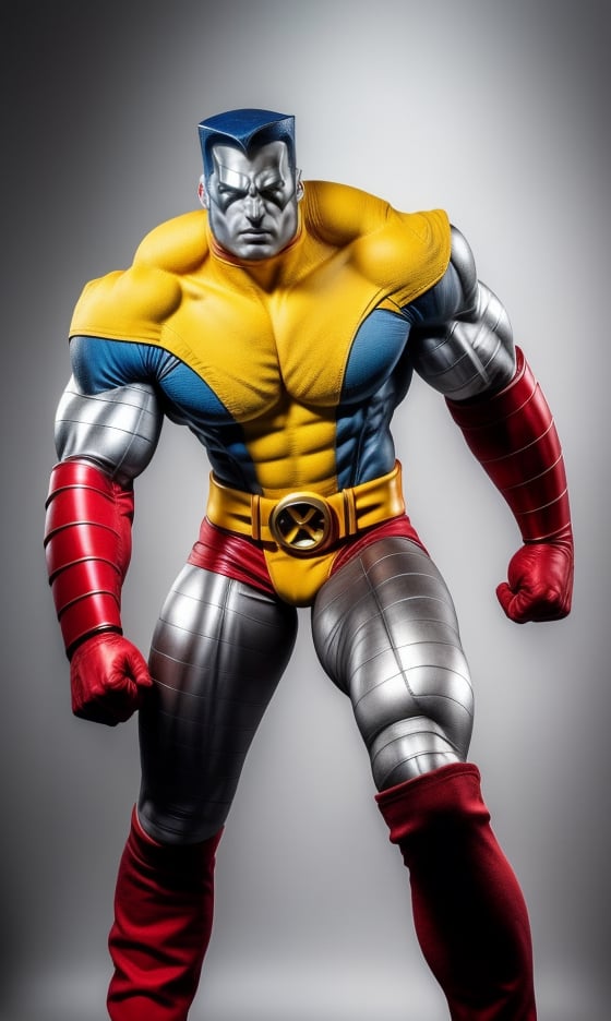 1boy, solo, male, black hair, colossus red boots, colossus belt, realistic colossus x-men, muscular, ((colored metal skin)), ((uniform colossus x-men red and yellow)), ((body steel metal skin)), masterpiece, HD high quality, 8K ultra high definition, ultra definition,