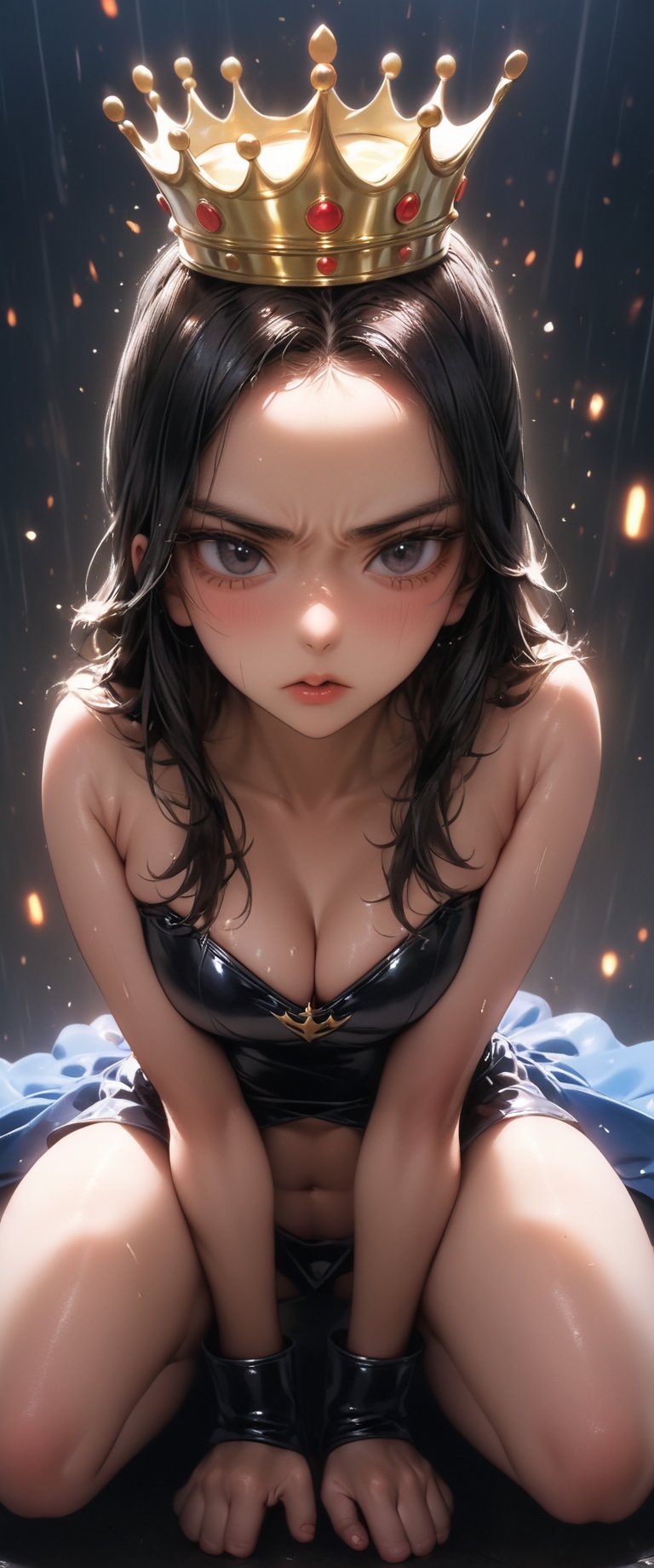 poster of a sexy   [princess, suffering,  burdened by the weight of a crown,  ]  in a  [ ], pissed_off,angry, latex uniform, eye angle view, ,dark anim,minsi,ct-niji2,sooyaaa,ct-niji3