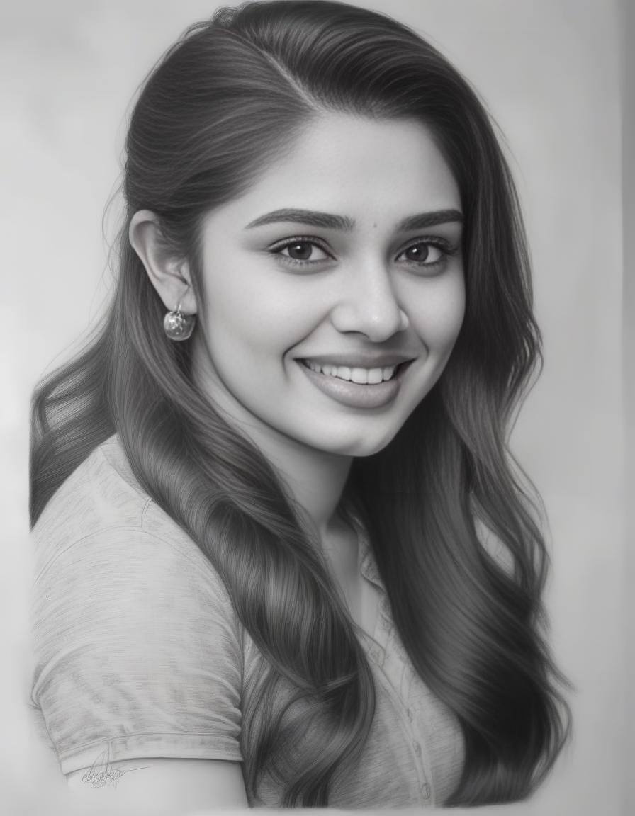 KrithiShetty,<lora:KrithiShettySDXL:1>, sketching on ivory paper with charcoal pencil, in the style of realistic hyper-detailed portraits, digital airbrushing, monochrome , commission for, i can't believe how beautiful this is
