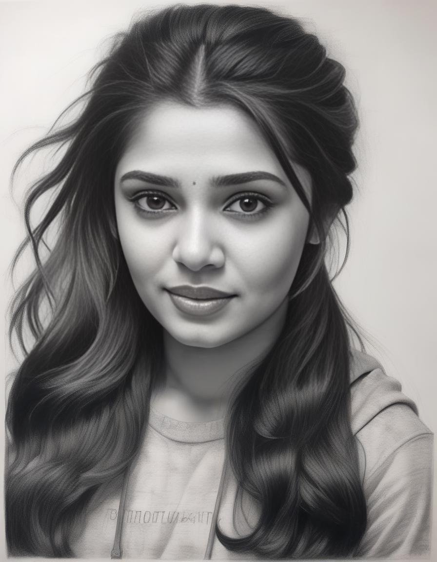 KrithiShetty,<lora:KrithiShettySDXL:1>charcoal drawing of a girl by timothy, in the style of hyper-realistic sci-fi, detailed perfection, hyper-realistic details, realistic human figures, heavy use of palette knives, hyper-realistic pop, frayed