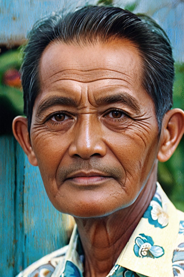 centered,a half body,solo, Indonesia male, 65 years old,
kodak chrome photograph of a businessman, 1960s, (sharp focus, skin texture),perfect realistic face, background mate colour blue,ebesiyasku