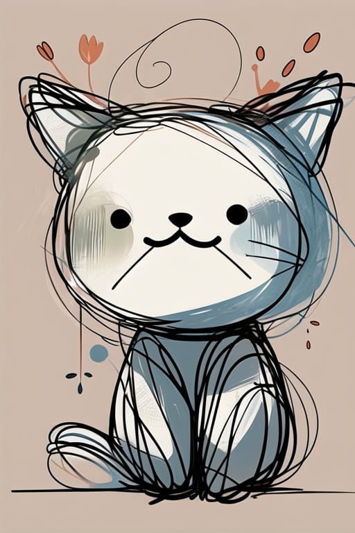 a cat,rendered with bold, clean outlines and simple shapes,chibi,YunQiuLineArt01