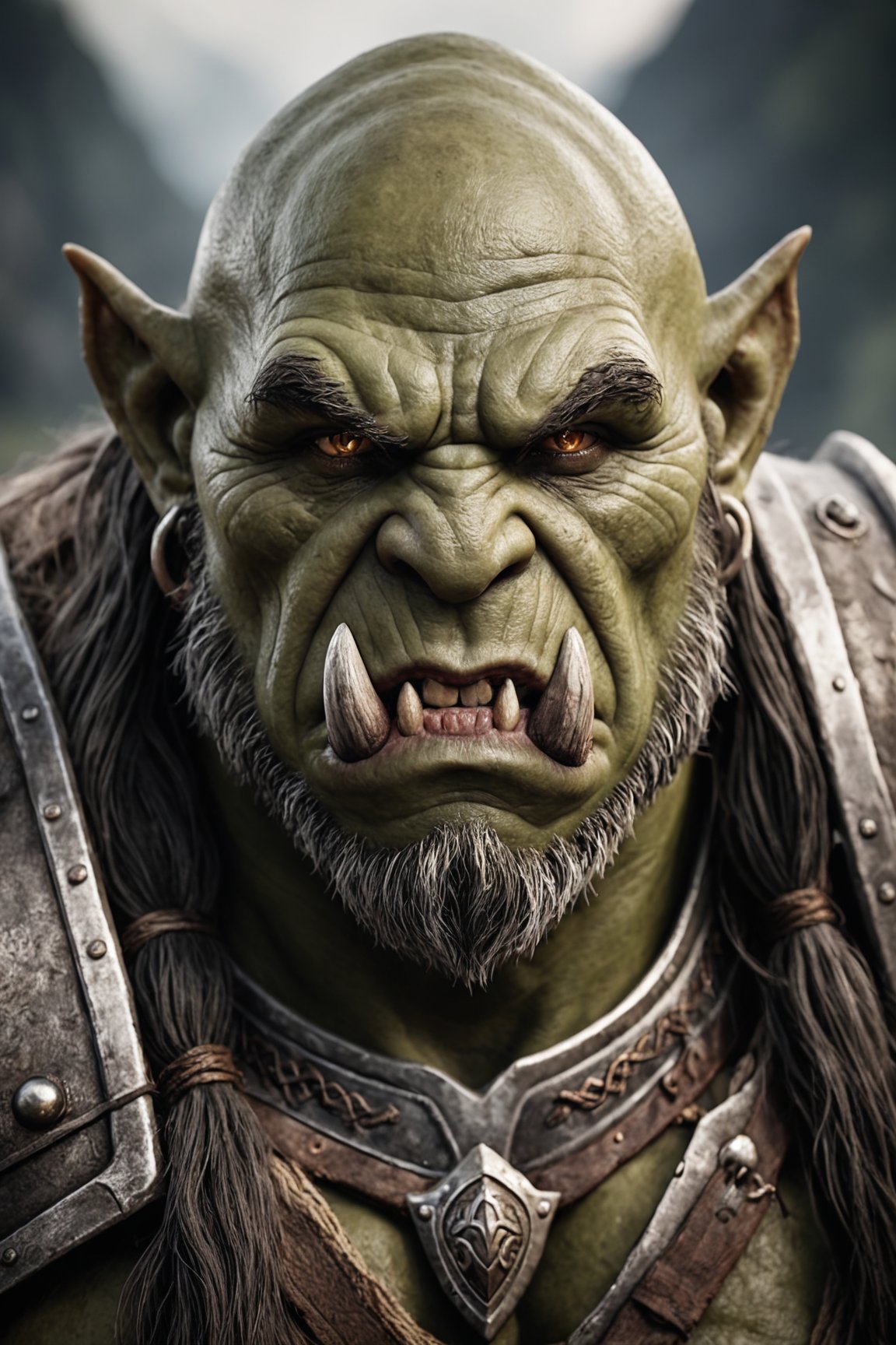 photo,face portrait of orc lord, awardwinning