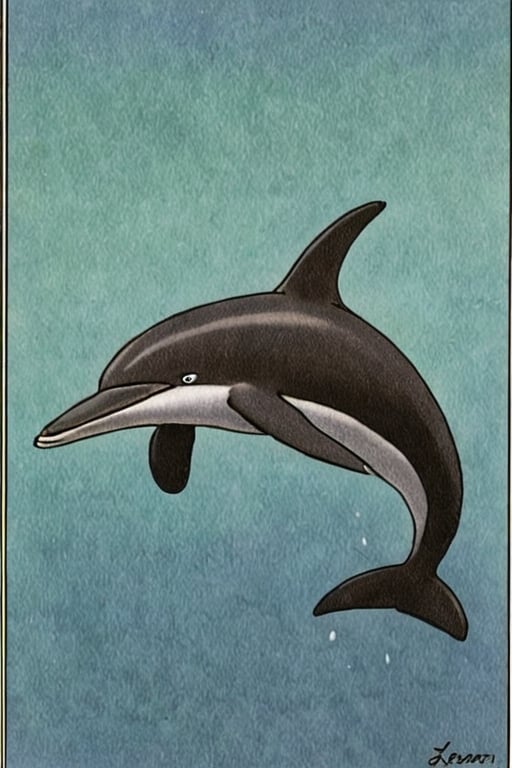 a color far side comic strip illustration of  a Dusky Dolphin by Gary Larson, 