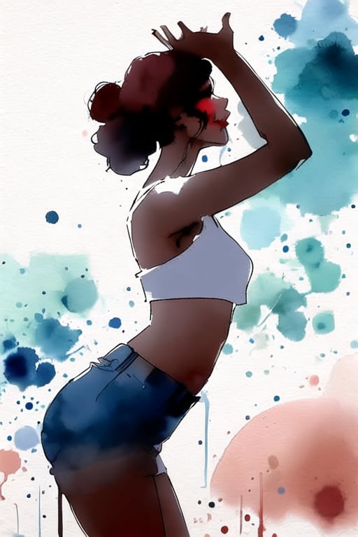 1girl,sexy dance pose,side view, focus on face,watercolor, smudge,YunQiuWaterColor