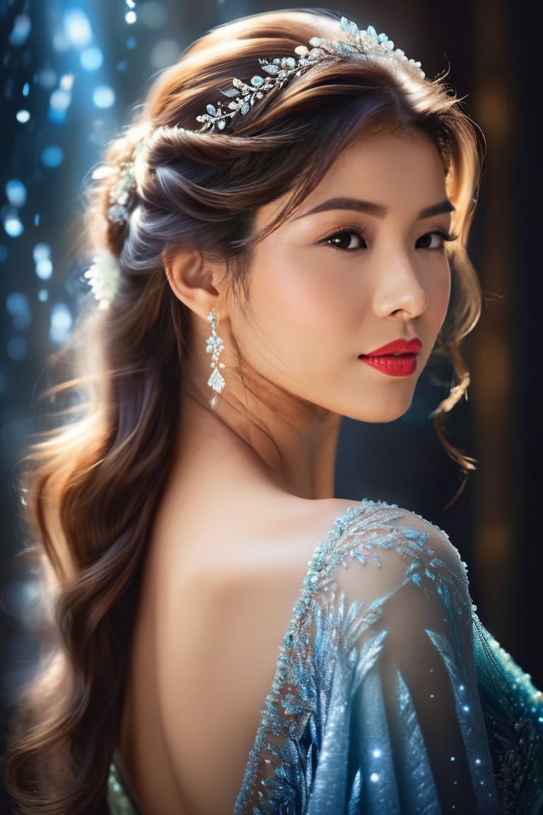 CG_v3, ((masterpiece, best quality)), (best quality, 4k,8k, high resolution, masterpiece: 1.2), ultra detailed,  most beautiful woman in the world, her soft skin glowing in the light, her flowing locks cascading down her back. Her eyes sparkle with allure and mystery, drawing the viewer in. This stunning portrait captures her in all her natural beauty, a moment frozen in time. Every curve and feature is perfectly highlighted, showcasing her ethereal presence. This exquisite photograph radiates elegance and grace, a timeless masterpiece.