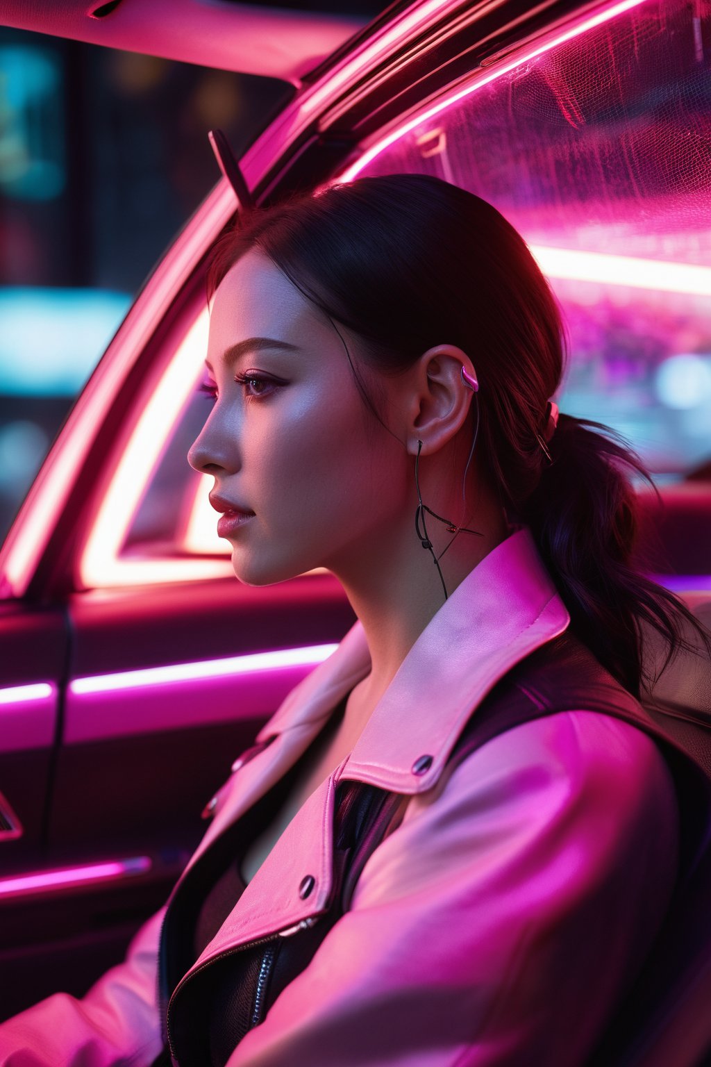 (ultra realistic,best quality),photorealistic,Extremely Realistic, in depth, cinematic light,hubgwomen,hubg_beauty_girl,

car, from side, , cyberpunk, neon lights, pink theme, indoors, transparent

intricate background, realism,realistic,raw,analog,portrait,photorealistic