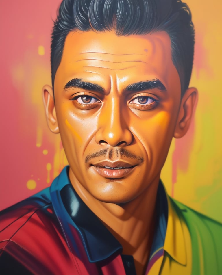 WPAP Style, a close up of Indonesia man on a colorful background, vector art style, in style of digital illustration, extremely high quality artwork, vector art, vector artwork, high quality portrait,  digital art illustration, artistic illustration, stylized digital illustration, jazz album cover, background artwork, digital illustration, musician, wpap graffiti art, splash art, street art, spray paint, oil gouache melting, acrylic, high contrast, colorful polychromatic, ultra detailed, ultra quality, CGSociety,chan-wong,wong-meiku,sdxl