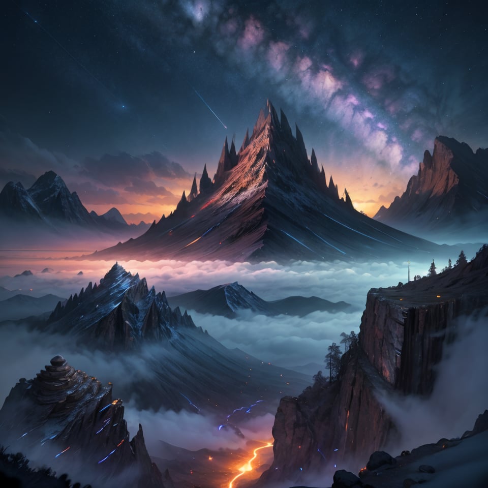 High Fantasy Realms landscape, night sky, mountain,noc-landscape