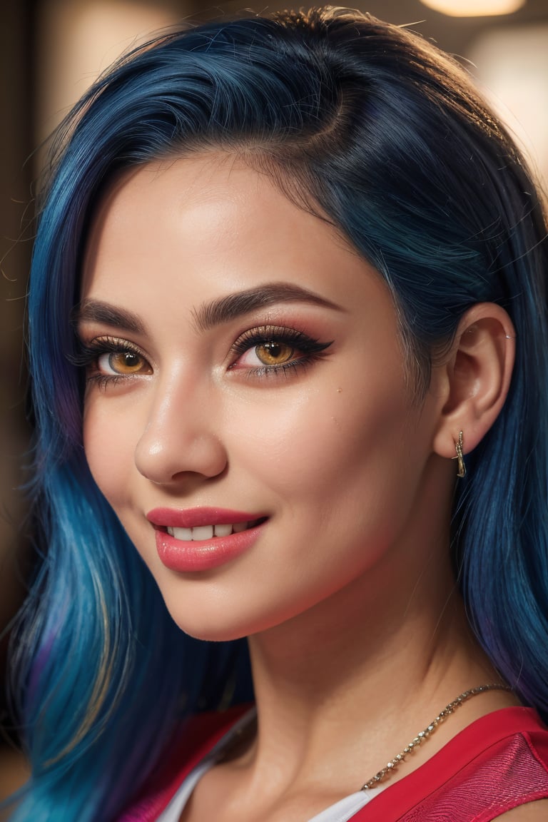 (best quality, 4k, 8k, highres, masterpiece:1.2), ultra-detailed, woman,smiling,blue hair,gym clothes,(best quality,highres:1.2),(vivid colors,colorful:1.1),(bokeh), (portraits),(studio lighting),(ultra-fine painting),(sharp focus),(extremely detailed eyes and face), (detailed lips),(beautiful detailed eyes),(long eyelashes)