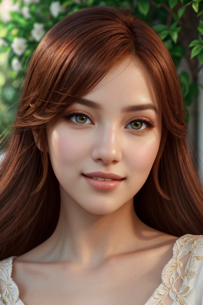 (best quality, 4k, 8k, highres, masterpiece:1.2), ultra-detailed, beautiful,Tatar red-haired girl,good figure,(best quality,4k,8k,highres,masterpiece:1.2),ultra-detailed,(realistic,photorealistic,photo-realistic:1.37),vivid colors,portraits,beautiful detailed eyes,beautiful detailed lips,extremely detailed eyes and face,long eyelashes,stylish clothes,dazzling smile,confident pose,soft lighting,flowing red hair,fair skin,graceful appearance,captivating gaze,natural beauty,striking features,delicate facial structure,elegant posture,lush red hair cascading down,Fairytale-like atmosphere,serene garden setting,subtle shadows,hint of mystery,ethereal beauty,delicate features,subtle expression of beauty,enchanting aura,sublime presence,impeccable attention to detail,warm color palette,subtle color gradients,subdued tones,rich texture,harmonious composition,mesmerizing gaze,soft, diffused lighting,romantic atmosphere.
