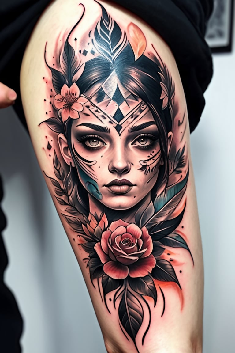 beautiful mixed detail tattoo, 