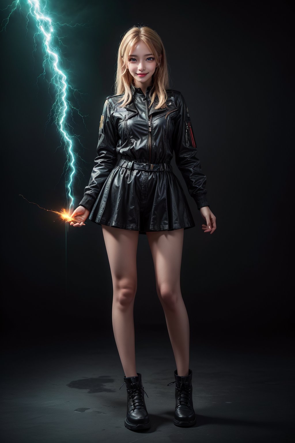 (masterpiece, high quality:1.5), (8K, HDR), masterpiece, best quality, 1girl, solo, full_body, FuturEvoLab style, black background,FuturEvoLab-girl,FuturEvoLabStyle,Lightning aura,