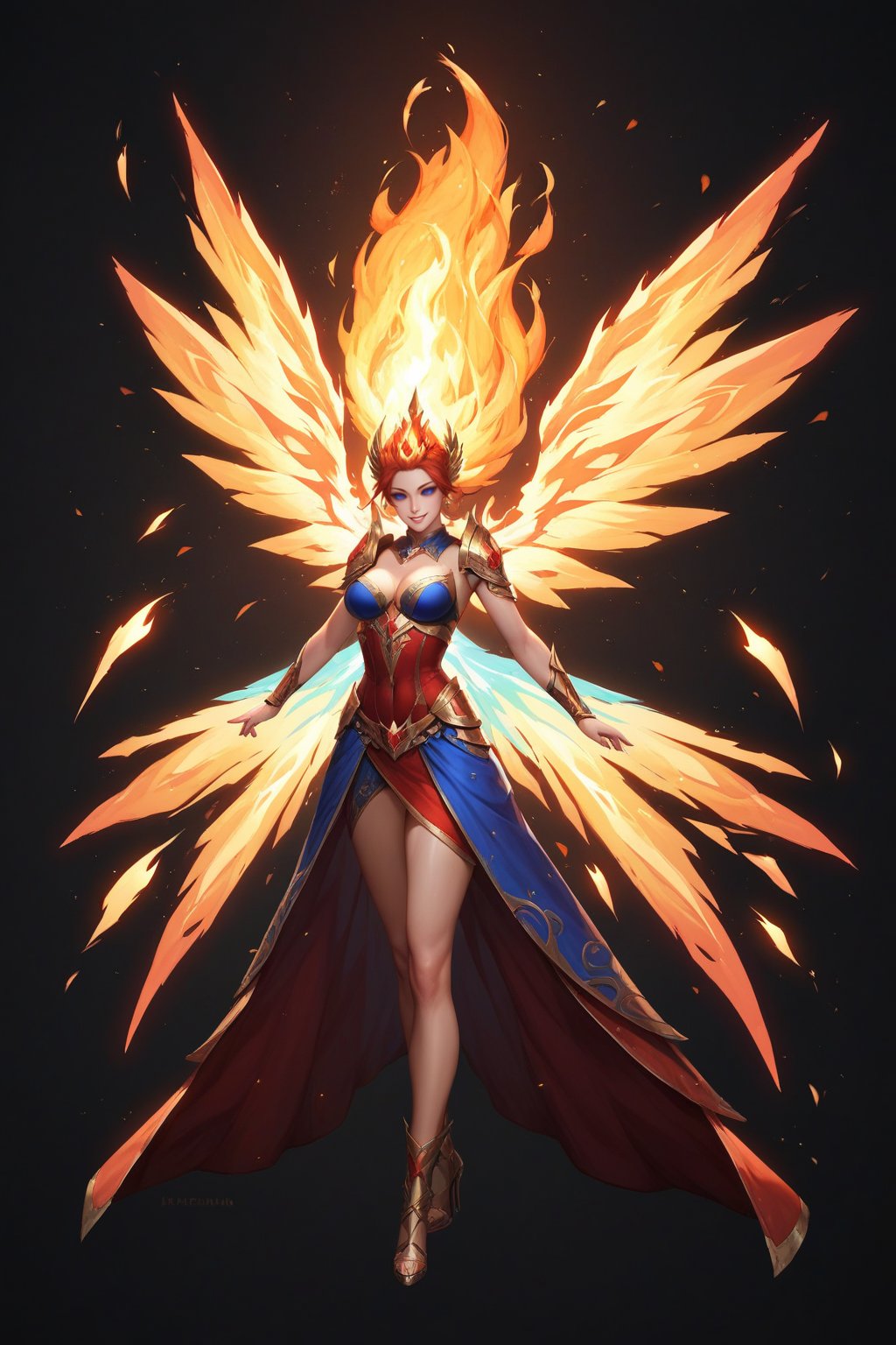 Score_9, Score_8_up, Score_7_up, Score_6_up, Score_5_up, Score_4_up, masterpiece, best quality,
BREAK
1girl, solo, full_body, black background, FuturEvoLabFlame, FuturEvoLabgirl,
fire wings, glowing embers, intense flames, dynamic fire effects, vibrant orange and red, fiery aura, detailed fire particles, flame burst, dramatic lighting, ethereal glow