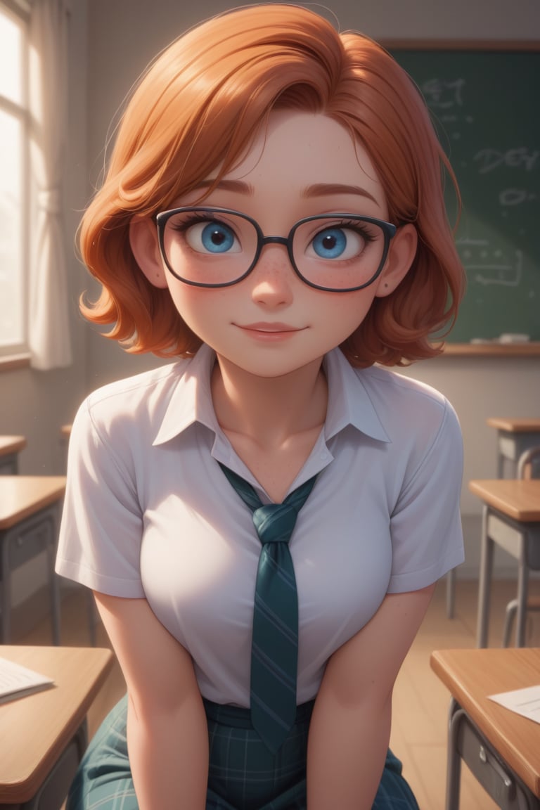 disney_pixar,ginger,female,glasses,nerdy female,freckles,school_girl, score_9, score_8_up, score_8