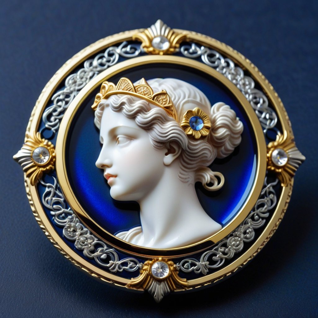 Score_9, Score_8_up, Score_7_up, Score_6_up, Score_5_up, Score_4_up, masterpiece, best quality, 
BREAK
FuturEvoLabBadge, Crystal style, Exquisite round badge, Portrait of Venus, the goddess of love
BREAK
A detailed and ornate badge featuring the head. The design has intricate details with a metallic texture and a 3D effect. The centered within a decorative frame, with an ornate border surrounding it. The badge is set against a dark blue background, with silver and gold colors, creating a high contrast and visually striking appearance, 