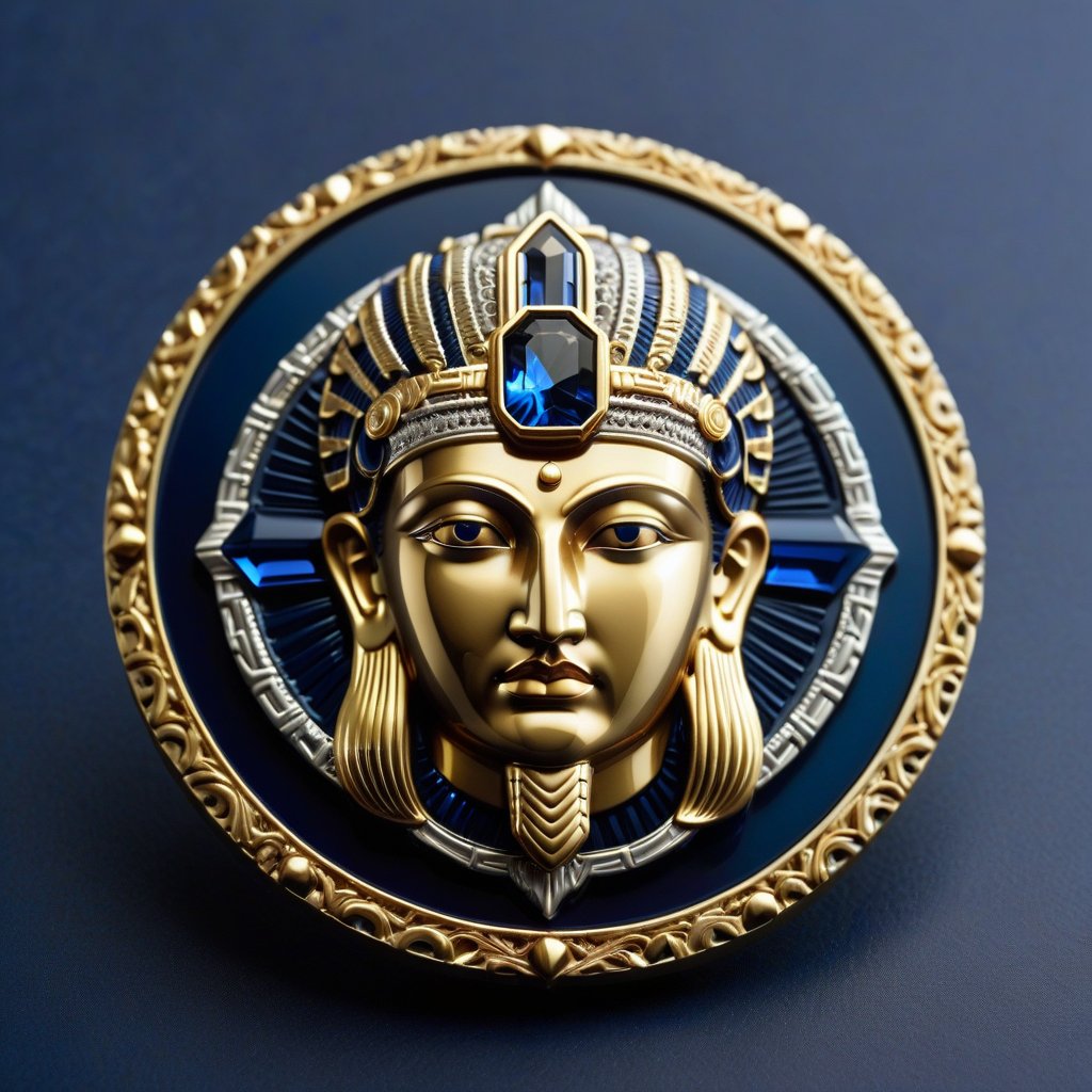 Score_9, Score_8_up, Score_7_up, Score_6_up, Score_5_up, Score_4_up, masterpiece, best quality, 
BREAK
FuturEvoLabBadge, Crystal style, Exquisite round badge, Portrait of Anunnaki, 
BREAK
A detailed and ornate badge featuring the head. The design has intricate details with a metallic texture and a 3D effect. The centered within a decorative frame, with an ornate border surrounding it. The badge is set against a dark blue background, with silver and gold colors, creating a high contrast and visually striking appearance, 