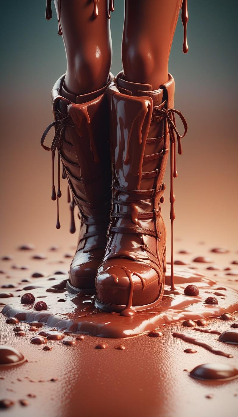 score_9, score_8_up, score_7_up, score_6_up, <lora:ChocolateWetStylePony:0.7> ChocolateWetStyle Snow boots, melted liquid chocolate, (Masterpiece:1.3) (best quality:1.2) (high quality:1.1)