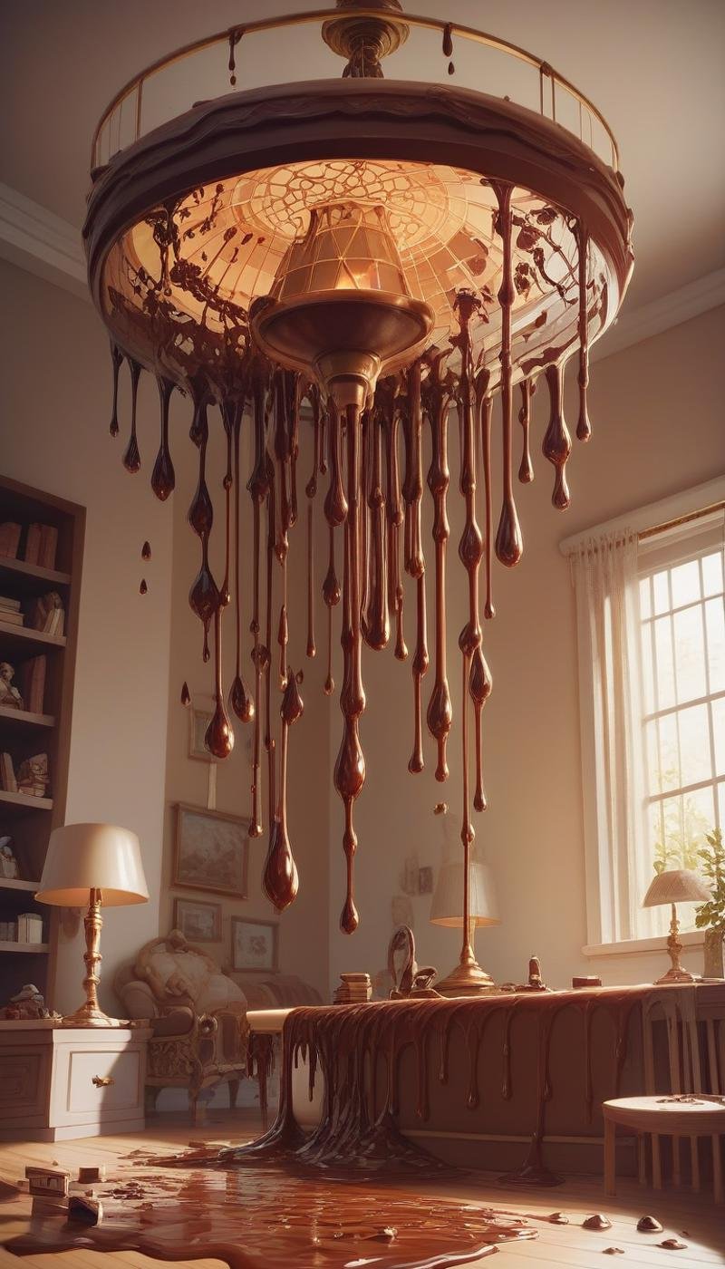 score_9, score_8_up, score_7_up, score_6_up, <lora:ChocolateWetStylePony:0.7> ChocolateWetStyle ceiling lamp, melted liquid chocolate, (Masterpiece:1.3) (best quality:1.2) (high quality:1.1)