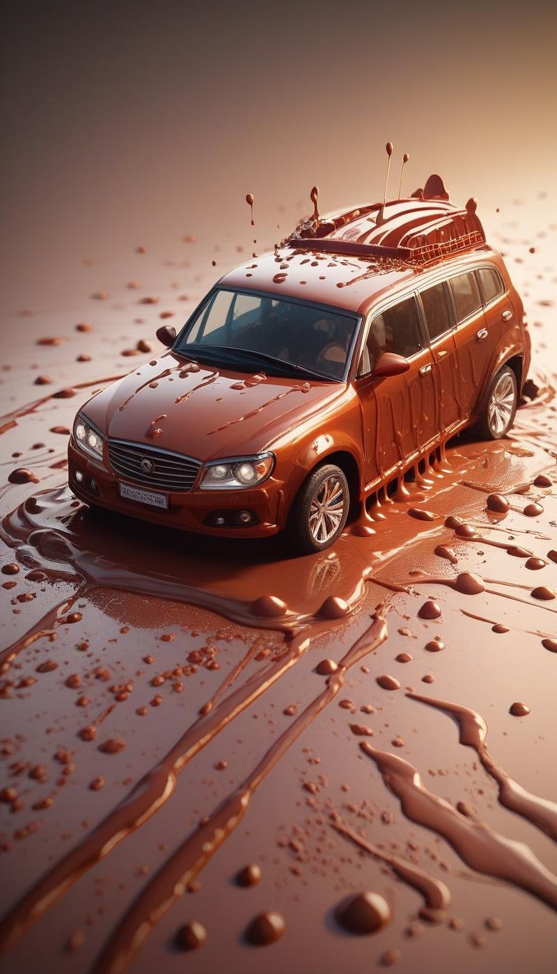 score_9, score_8_up, score_7_up, score_6_up, <lora:ChocolateWetStylePony:0.7> ChocolateWetStyle A white off-road vehicle driving through a muddy trail., melted liquid chocolate, (Masterpiece:1.3) (best quality:1.2) (high quality:1.1)