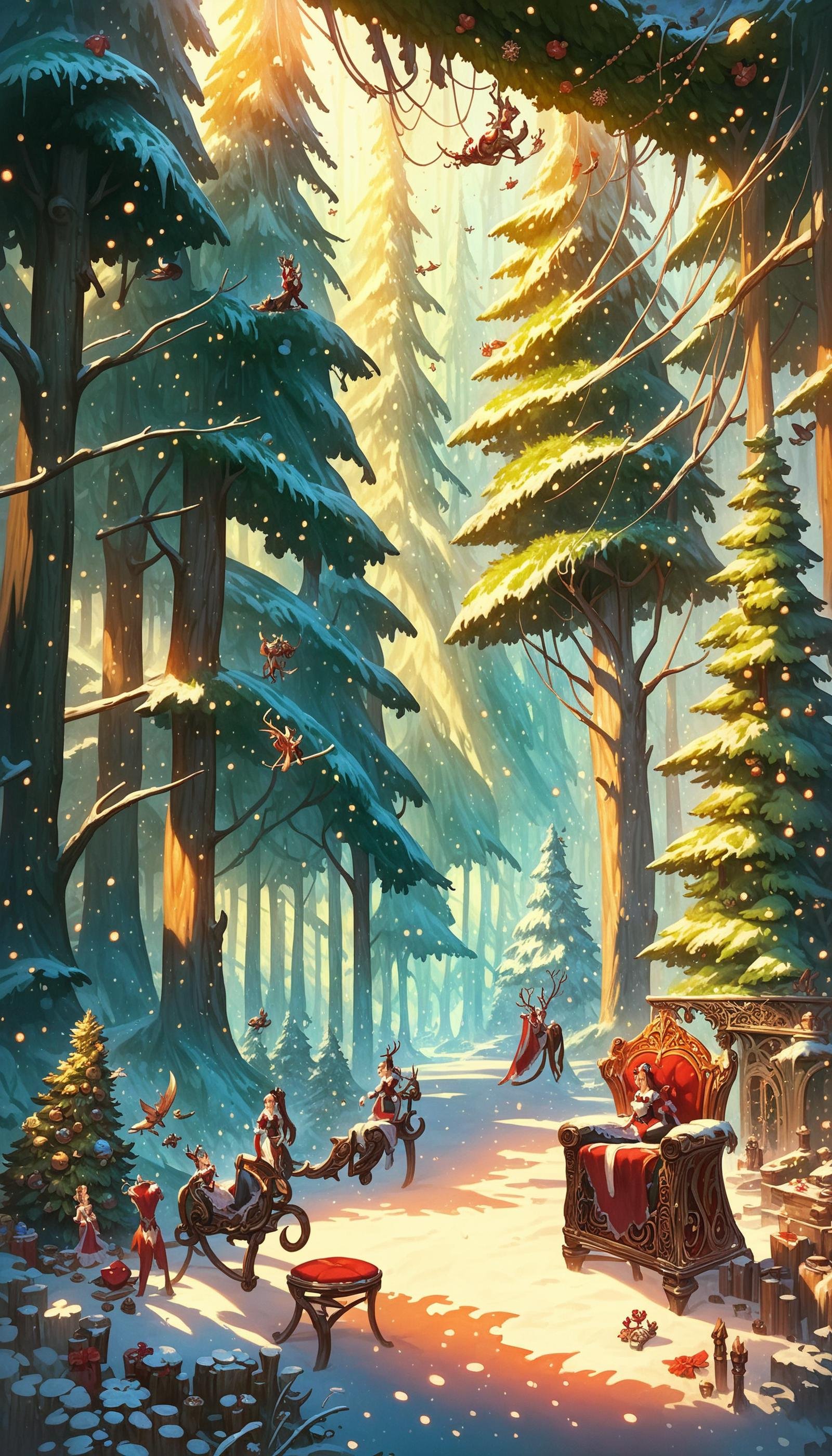 score_9, score_8_up, score_7_up, score_6_up, <lora:ChristmasPostcardPony:0.8> ChristmasPostcard A sexy maid in a magical forest, fantasy art, in the style of Fernando Juarez, illustration, epic, fantasy, intricate, highly detailed, artstation, concept art, smooth, sharp focus, (Masterpiece:1.3) (best quality:1.2) (high quality:1.1)