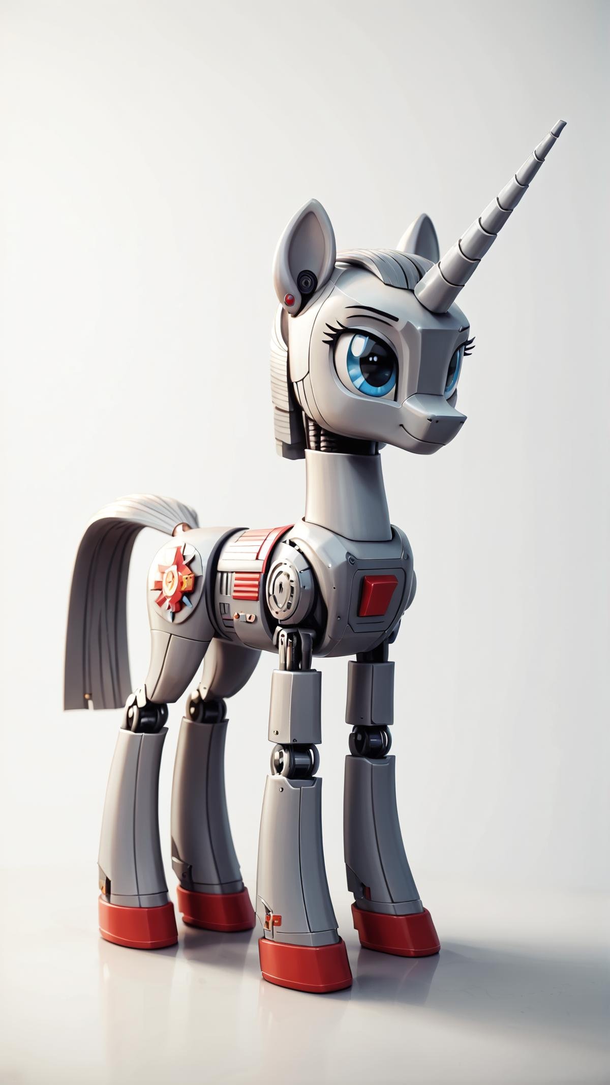 score_9, score_8_up, score_7_up, score_6_up, score_5_up, <lora:NESStylePony:0.9> NESStylePony made out of gray plastic, A digital illustration of a robotic pet made of metallic gold and silver materials, with expressive, bright blue eyes that convey a sense of curiosity and excitement. The robot is depicted in the center of the image with a thousand paper cranes made of various pastel colors taking flight in a serene blue sky background, with a hint of sunset in the horizon, giving a warm and cozy atmosphere to the scene., <lora:Realistic_2.5DAnime_Merge1:0.7> <lora:add-detail-xl:1.5>, Nintendo design, gray, red, (Masterpiece:1.3) (best quality:1.2) (high quality:1.1)