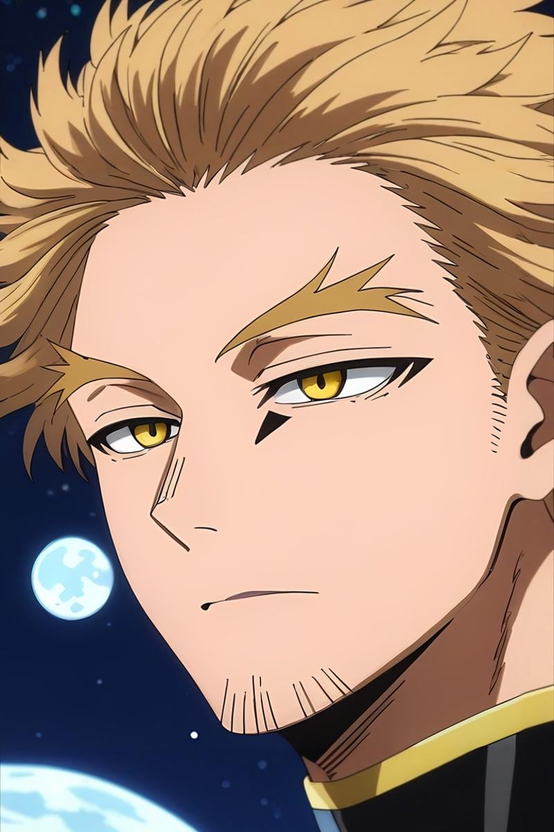 score_9, score_8_up, score_7_up, source_anime, rating_safe, intricate details, anime screencap, , , , , 1boy, solo, male focus, <lora:keigo_takami_pony:0.9>, keigo_takami, blonde hair, yellow eyes, short hair, facial hair, stubble, , straight-on, space, stars, night, full moon, the pose, speaking, talking, chinos,, <lora:sdxl_lightning_8step_lora:1>