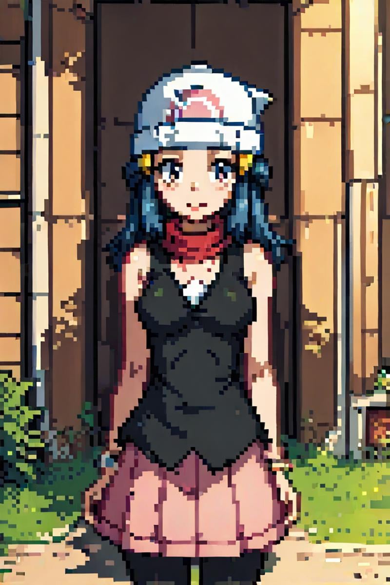 score_9, score_8_up, score_7_up, score_6_up, dawn (pokemon), 1girl, solo, wearing hat, outdoors