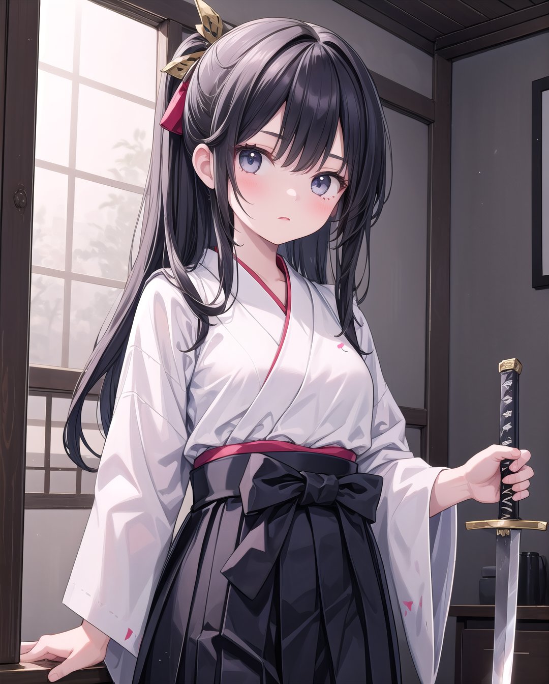(masterpiece), 1girl, hakama, sword