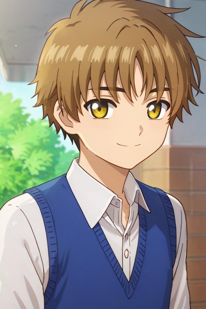 score_9,score_8_up,score_7_up,source_anime,looking at viewer, solo, 1boy, upper body,Li Syaoran, brown hair, yellow eyes, sweater vest,collared shirt, smile<lora:EMS-394891-EMS:0.800000>