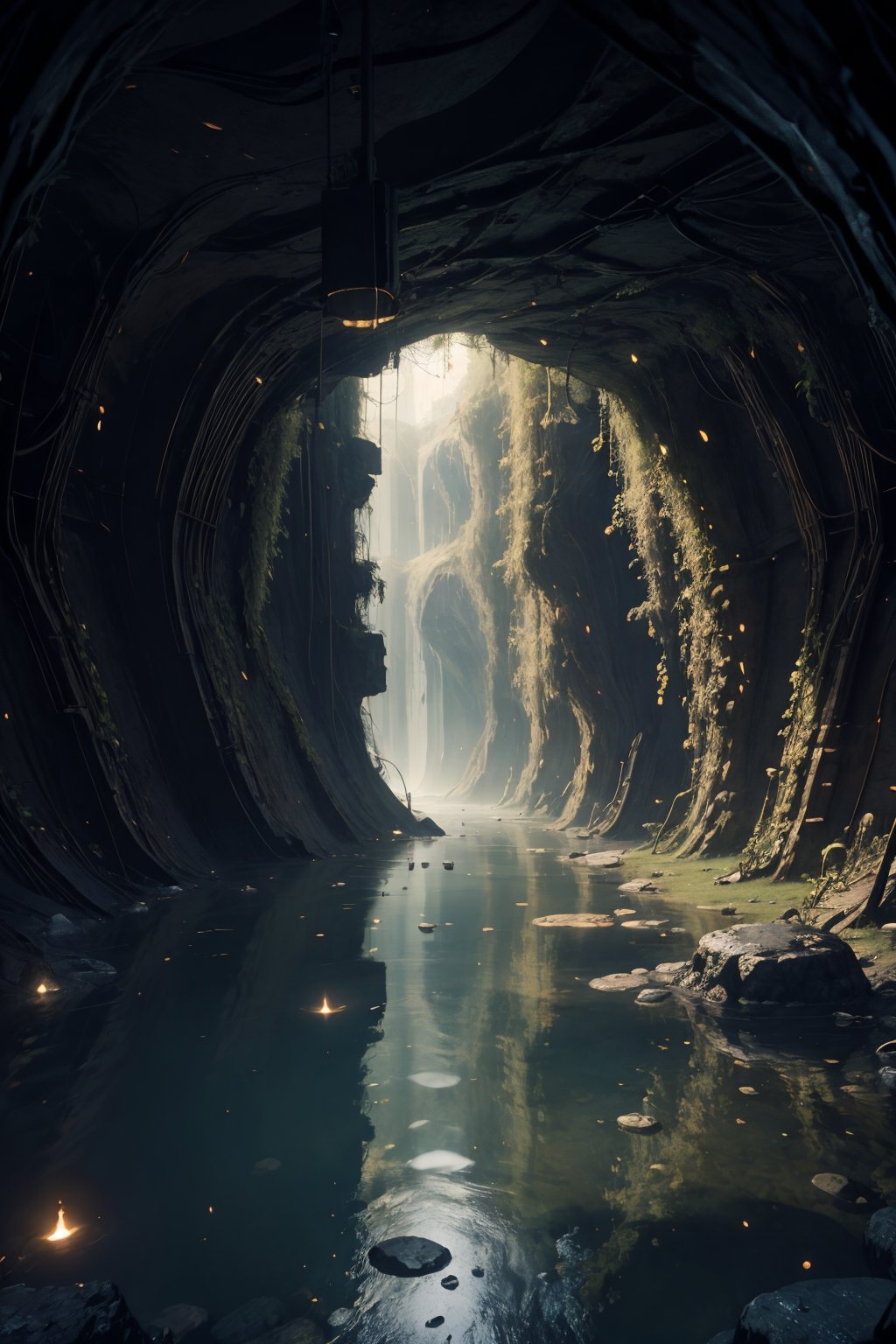 masterpiece, best quality, aethetic, Hidden chambers and underground rivers, offering a sense of mystery and exploration within the depths of the Earth,noc-landscape