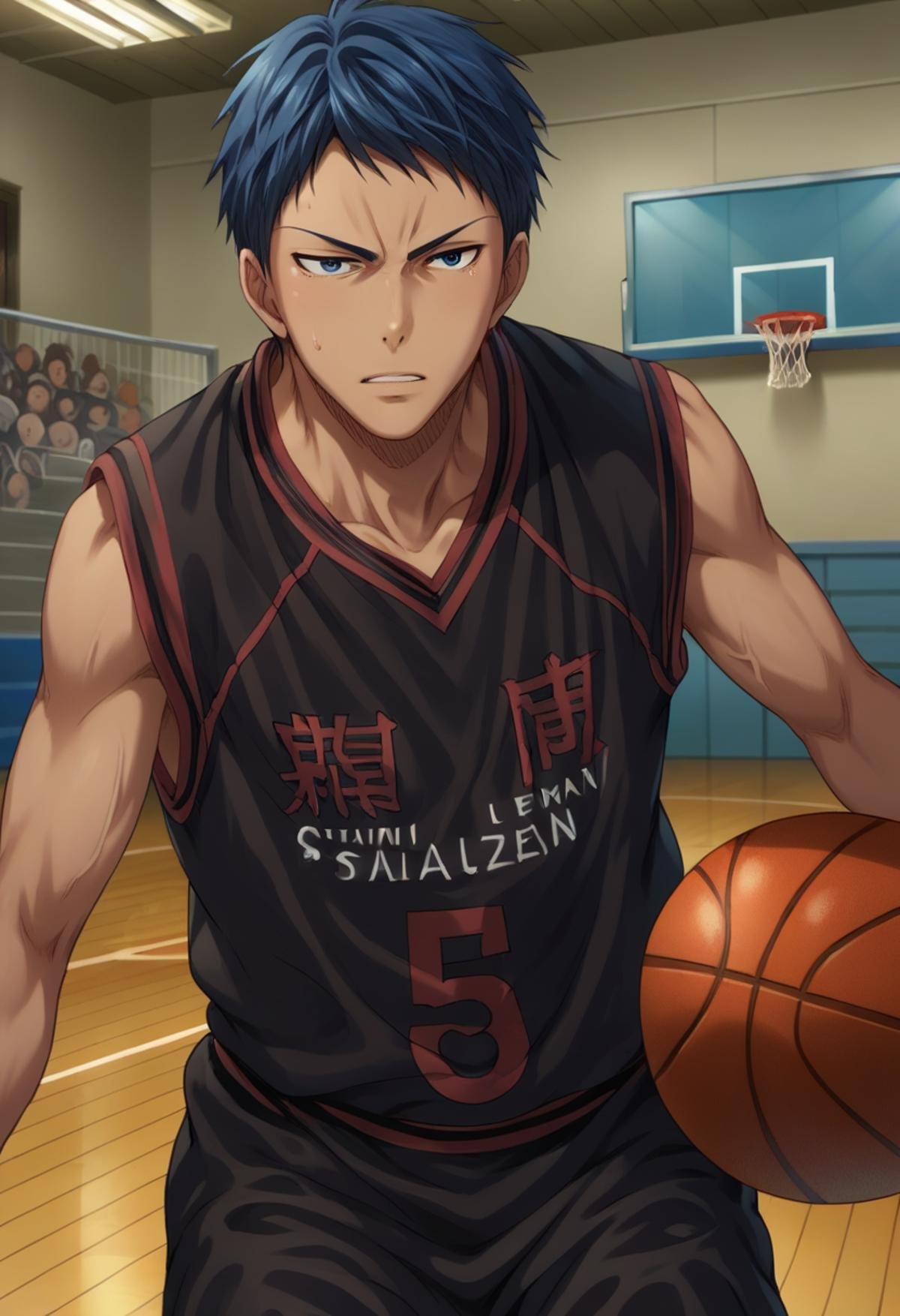 score_9, score_8_up, score_7_up, score_6_up, detailed, ,source_anime, male focusdaiki aomine, blue hair, blue eyes, basketball, black sportwear, basketball uniform, , source_<lora:EMS-403139-EMS:1.000000>