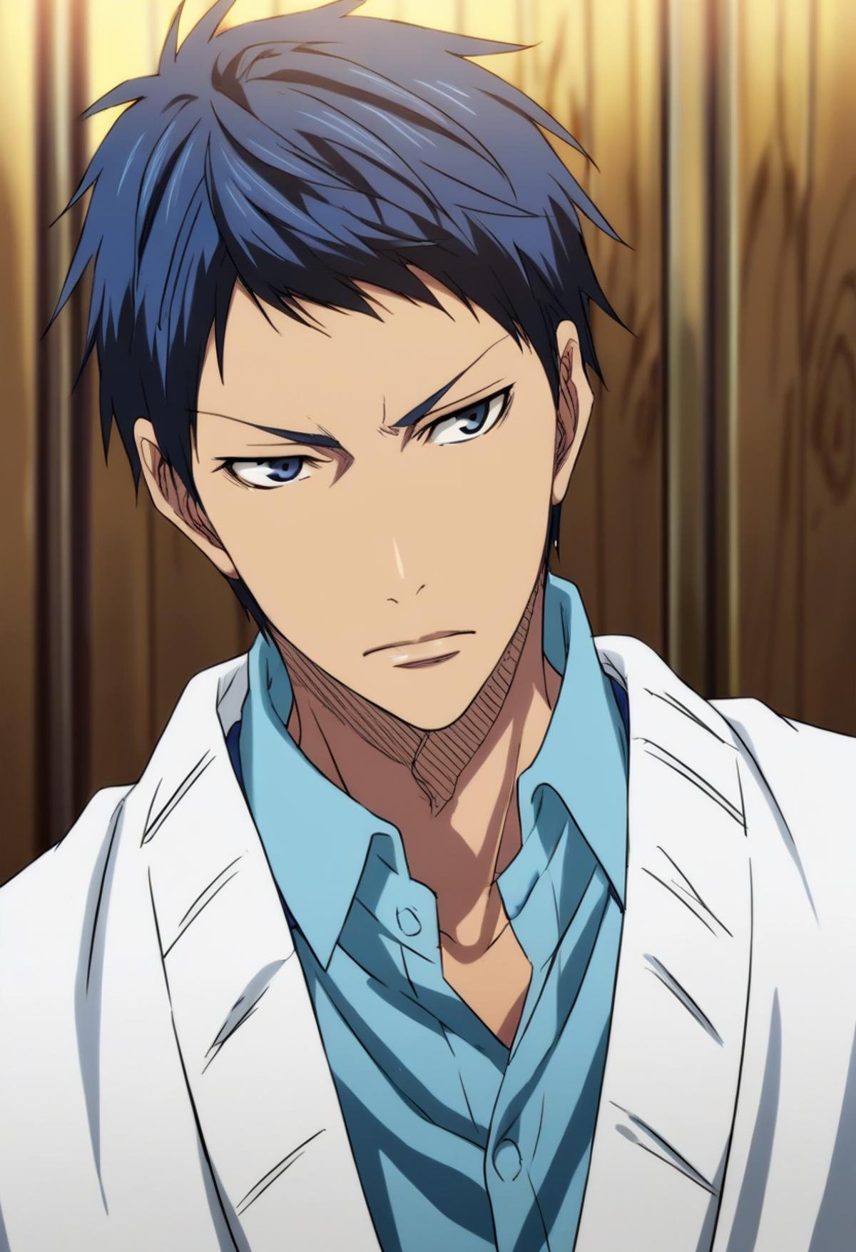 score_9, score_8_up, score_7_up, score_6_up, detailed, ,source_anime, male focus, daiki aomine, blue hair, blue eyes, white jacket, blue shirt, collared shirt<lora:EMS-403139-EMS:1.000000>