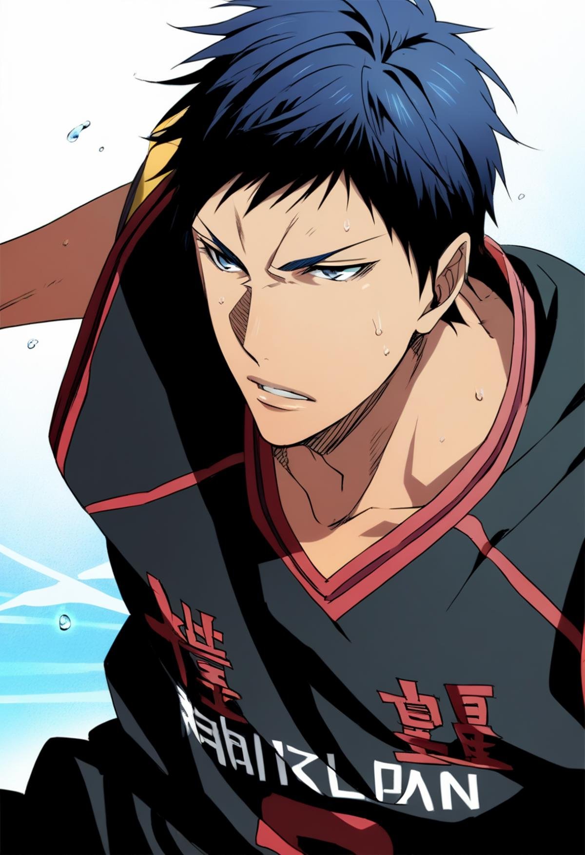 score_9, score_8_up, score_7_up, score_6_up, detailed, ,source_anime, male focusdaiki aomine, blue hair, blue eyes, basketball, black sportwear, basketball uniform<lora:EMS-403139-EMS:1.000000>