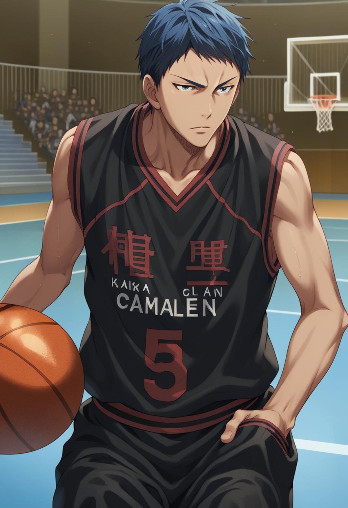 score_9, score_8_up, score_7_up, score_6_up, detailed, ,source_anime, male focusdaiki aomine, blue hair, blue eyes, basketball, black sportwear, basketball uniform<lora:EMS-403139-EMS:1.000000>